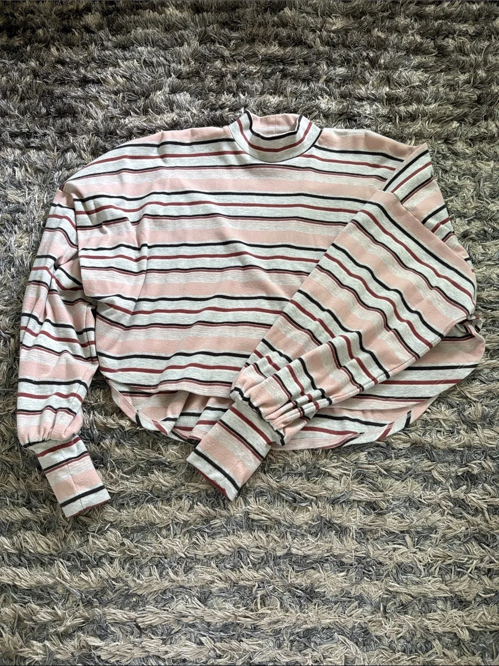 Free People Striped High-Low Long Bishop Sleeve Top XS